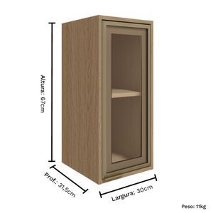 Módulo Superior Cozinha Vitoria 01 Porta Vidro 30cm